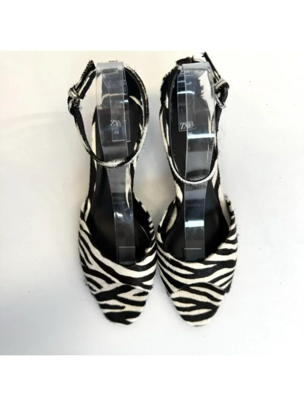 Zara Zebra Print Calf Hair Open Toe Ankle Strap Kitten Heels Shoes EU 39 US 9 - Picture 3 of 9
